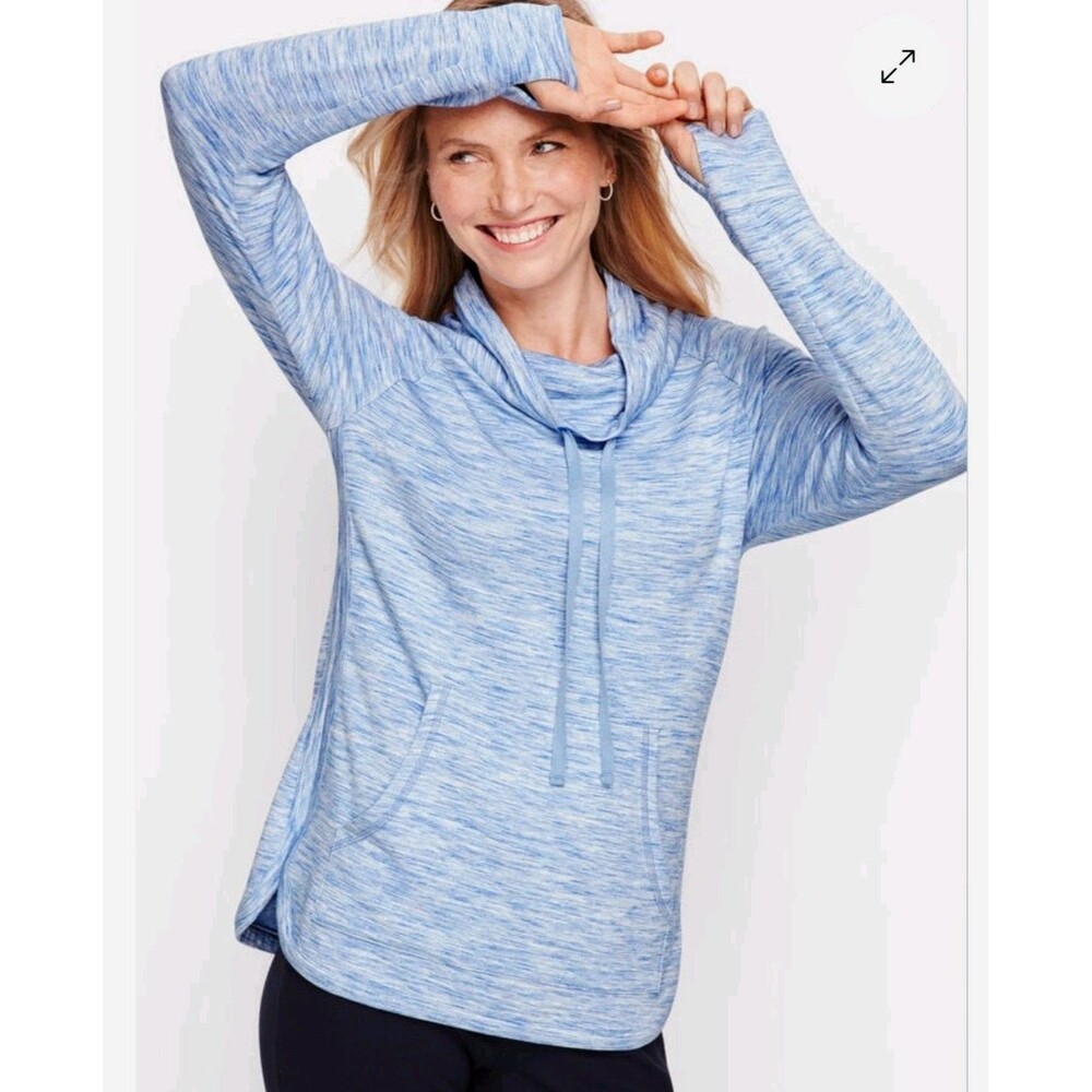 T By Talbots Size L Heathered Cowl Neck Light Blue Pockets Thumbholes Soft
